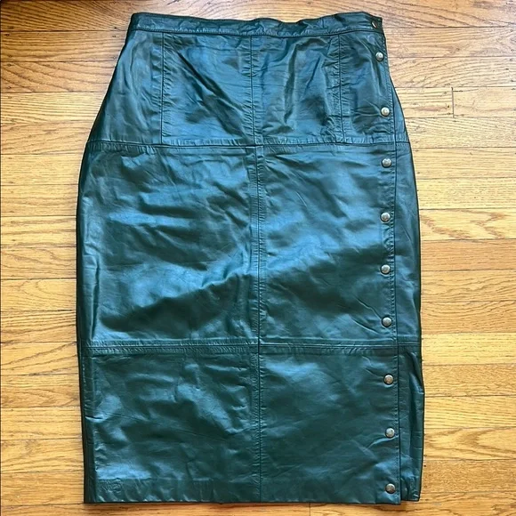 Vintage Chordas forest green leather pencil skirt - Picture 1 of 6